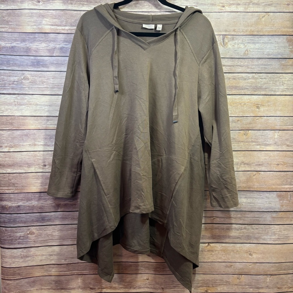Logo Lori Goldstein Sweatshirt Womens XLP Hoodie Waffle Knit Asymmestrical Hem